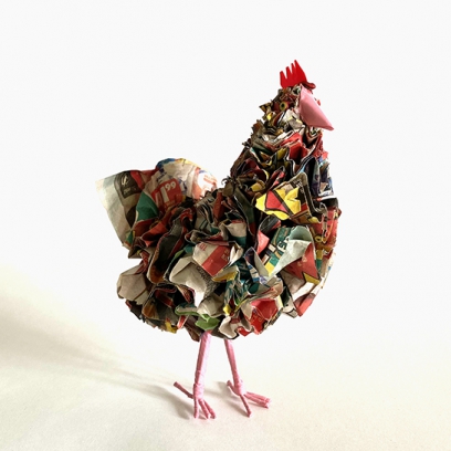 Upcycled Papier Huhn